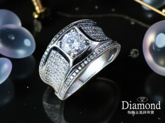 1克拉 18K 滿天星寬版鑽石男戒(空台)  ZR809006